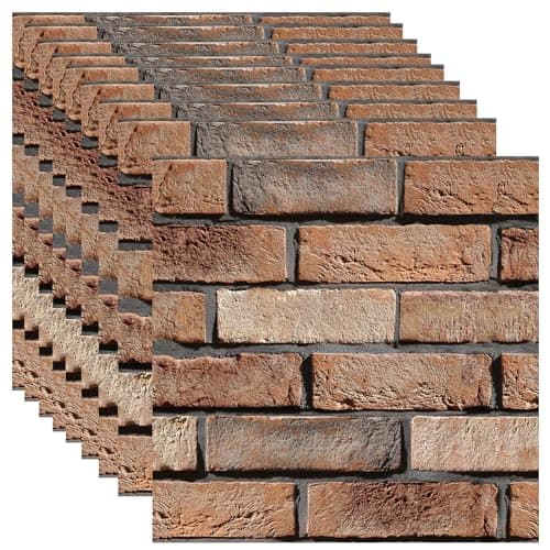 Image of 3D Wall Panels, 10 Pack PVC Brick Stone Wall Panel Self Adhesive for Interior Wall Decor, 3D Wallpaper Waterproof for Bedroom Home Kitchen,Living Room,Office Decoration 11.81 * 11.81inch (Brown Stone)