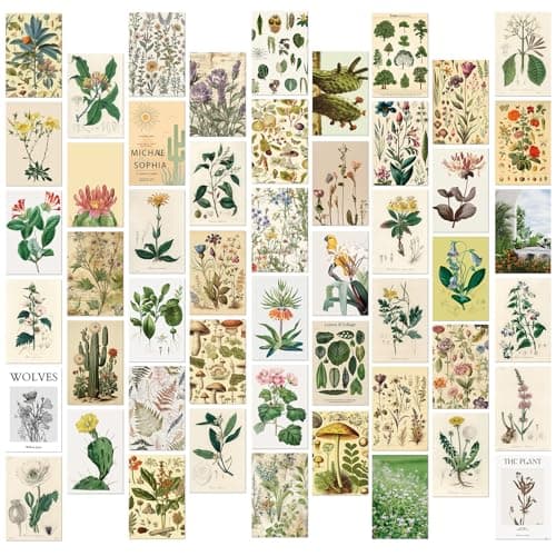 Image of 50pcs Vintage Botanical Postcards Floral Posters Cards Wall Art Decoration Post Card Set Retro Greeting Cards Scrapbooking Paper for DIY Craft Home Decor (A)