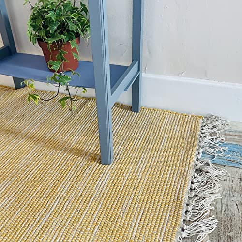 Image of Second Nature Online Mustard Yellow Hush Soft Cotton Rug Hand Loomed and GoodWeave Certified Small 60 cm x 90 cm