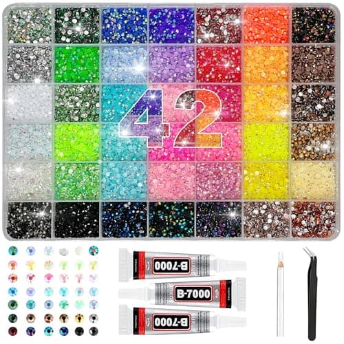 Image of PICKSMOCUB 42 Colours Bedazzling Kit with Glue and Pen 3mm Flatback Rhinestones Bedazzler Kit for Crafts Nail Art Phone Cases Clothes Shoes DIY Bling Gems Set with Tweezers Storage Box
