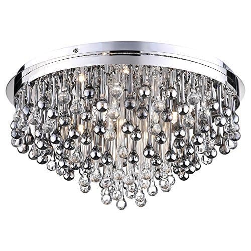 Image of LITECRAFT Ceiling Light Flush with Glass Teardrop Pendants - Polished Chrome