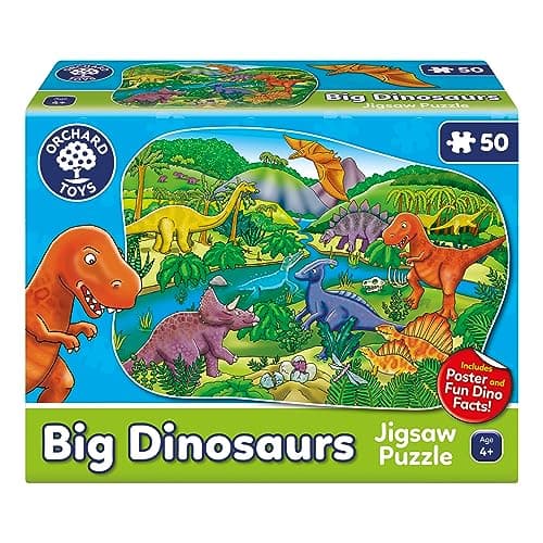 Image of Orchard Toys Big Dinosaurs Jigsaw Puzzle for Kids - Large, 50-Piece, Dinosaur Floor Puzzles for 4+ Year Olds - Giant Games and Educational Toys for Children, Toddlers, Boys and Girls - 58 x 40 cm