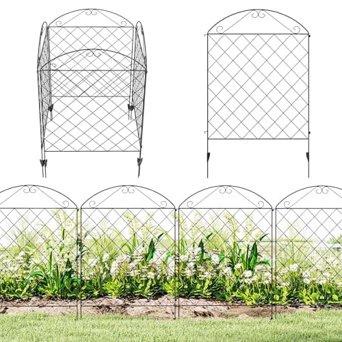 Image of Outsunny Decorative Garden Fencing, 43in x 11.5ft Outdoor Picket Fence Panels, 4PCs Rustproof Metal Wire Landscape Flower Bed Border Edging, Black