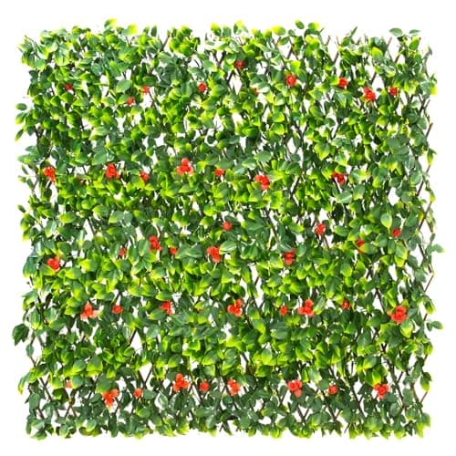 Image of Papillon Extendable Artificial Flower Outdoor Screening Trellis (Red) 1m x 2m (3ft 3in x 6ft 7in)