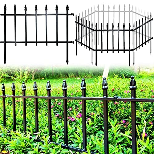 Image of Thealyn Metal Decorative Garden Fence 57cm Wide x 45cm High (5 Panels, Total Length 2.8m), Metal Fence Panels, Landscape Fencing for Flower Bed, Trees, Animal Barrier