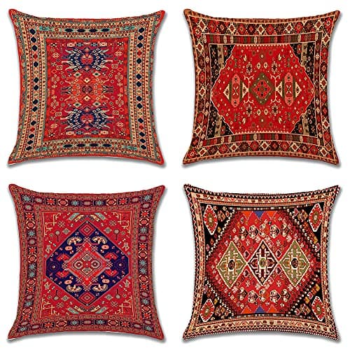 Image of JOTOM Cushion Covers 45cm x 45cm Set of 4 Bohemian Style Decorative Throw Pillow Covers Linen Square Exotic Pillow Cases 18x18 Inch for Sofa Couch Bedroom Outdoor Home Office Car Decor (Exotic)