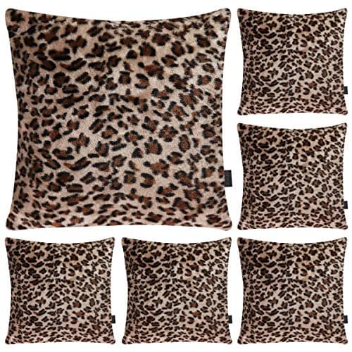 Image of Hodeacc 6 Pack Leopard Printed Series Pillow Covers,Soft Plush Animal Theme Faux Fur Decorative Throw Pillowcase Home Decor Cushion Cover,20x20 inch (CASE ONLY)