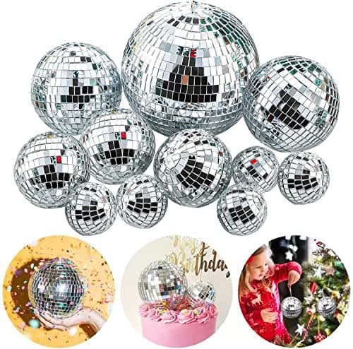 Image of Morofme Mirror Disco Ball 11pcs Silver Hanging Disco Light Mirror BallDisco Ball Centerpiece Decor for Disco Birthday 70s Theme Retro Party Supplies Stage Props