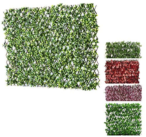 Image of Expanding Trellis Willow Fence Screen Artificial Plant Leaves & Flowers Expandable Privacy for Garden Faux Fencing Panel, Decorative Artificial Hedges Outdoor 1M x 2M (Not expanded) (Green)