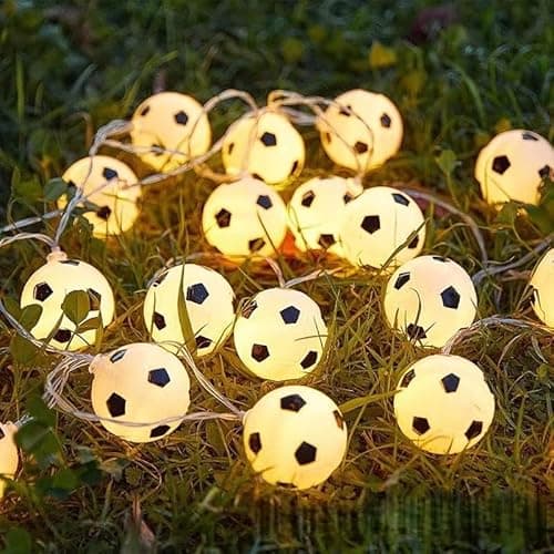 Image of 2M/6.56ft Football LED String Lights, Battery Powered 10 LED Soccer Night Light for Bedroom Decor, Football Themed Party, Boys Room Accessories, Indoor and Outdoor Decoration (Warm White, 1 Pack)