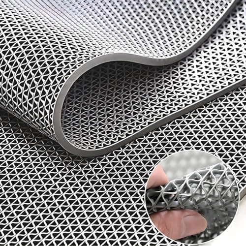 Image of Suuiwau Drainage Non Slip Floor Mat, 500 x 90 cm 5.5mm Thick PVC Mesh Hollow Roll Mat, Commercial Floor Mat for Bathroom Pool Restaurant Kitchen Patio Wet Area, Grey