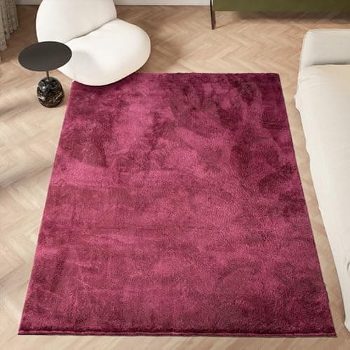 Image of homeart Area Rugs – Soft, Short Pile Monochrome Carpets - Anti-Slip Backing, Machine Washable, Modern Fluffy Rugs for Living Room, Bedroom, Kitchen, Entrance - Bordeaux, 140x200 cm