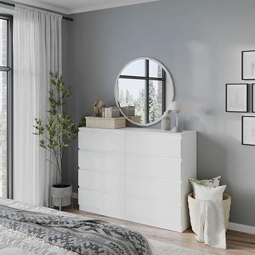 Image of URBNLIVING Modern White Wooden Chest with 8 Drawers for Bedroom or Office Storage Versatile Bedside Table and Stylish Cabinet for Organizing Clothes Accessories Work Place Supplies and Personal Items