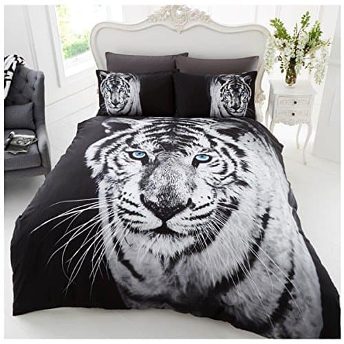 Image of GC GAVENO CAVAILIA 3D WILDLIFE WHITE TIGER Bed Set with Duvet Cover and Pillow Case, Polyester-Cotton, Multi, Double