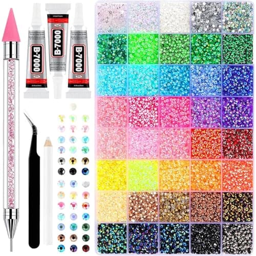 Image of Bedazzling Kit Bedazzle Kit, 40 Colors 3mm Flatback Rainbow Gems, 32000pcs Nail Art Rhinestones, Rhinestone Picker Dotting Pen, Crystals and Studs, for Clothes Shoes Nails Book Diamond DIY-Art