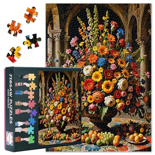 Image of 1000 Pieces Bouquet of Flowers Puzzles for Adults Home Decoration Colorful Flowers Jigsaw Puzzles as Gifts for Family Friends Party Games Challenging Jigsaw Puzzle Floral 27.5"X19.7"