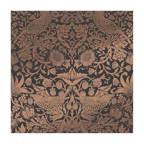 Image of William Morris at Home Strawberry Thief Fibrous Charcoal Wallpaper | Paste the Wall | Bird | Eco-Friendly