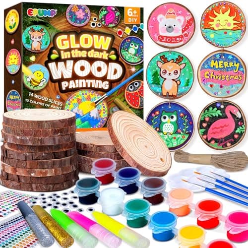 Image of EPUMP 14 Pcs Wood Slice Painting Craft Kits for Kids - Glow in The Dark Arts and Crafts for Kids Ages 6 7 8 9 10 11 12 Years Old - Perfect Christmas and Birthday Gift for Boys Girls