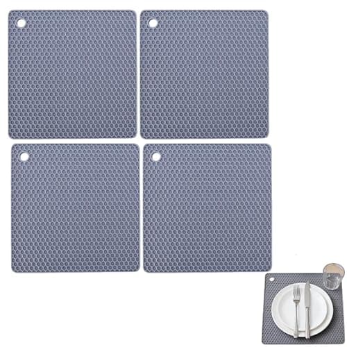 Image of 4 Pieces Grey Silicone Trivets 18CM Square Heat Resistant Trivet Mats For Kitchen Worktops Non Slip Hot Pads-Grey-With 3.5MM Thickness