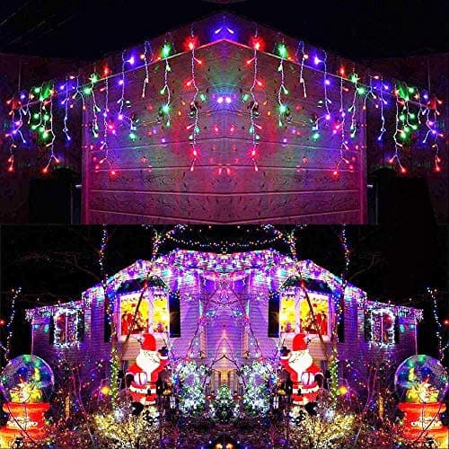 Image of SHATCHI 240LEDs Waterfall Icicle Christmas Lights Multicolour - Multifunction 8 Modes, Timer Clear Cable Indoor/Outdoor Low Voltage Waterproof Curtain Light Christmas Decoration