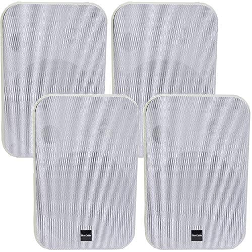 Image of (2 PAIRS) 4x WHITE 6.5” 200W Stereo Loud Speakers & Wall Mounting Brackets –8Ohm Low Impedance– 2-Way Hi-Fi Background/Surround Sound Powerful MOISTURE RESISTANT Speaker Set – 27cm x 18cm