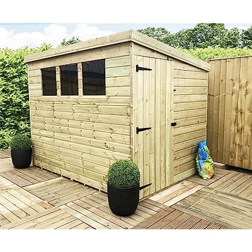 Image of 8 x 4 Garden Shed Pressure Treated T&G PENT Wooden Garden Shed - 3 Windows + Side Door (8' x 4' / 8ft x 4ft) (8x4)