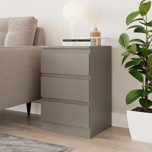 Image of URBNLIVING 62cm Height 3 Drawers - Bedroom Storage Cabinet with Smooth Metal Runner - Modern Chest of Drawers Dresser Bedside Table for Bedroom Living Room Office Hallway (Grey Set)