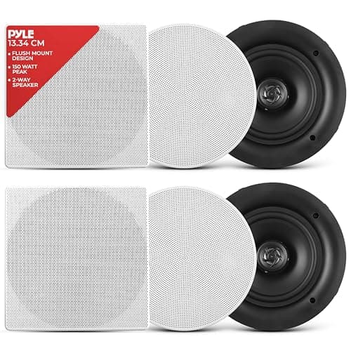 Image of Pyle In-Wall Speaker System, Ceiling Mount Dual Speakers 13.3cm, 2-Way 150W Slim Device, Easy Mounting, Changeable Round and Square Grills, Perfect for Home, Kitchen, Bedroom, Bathroom
