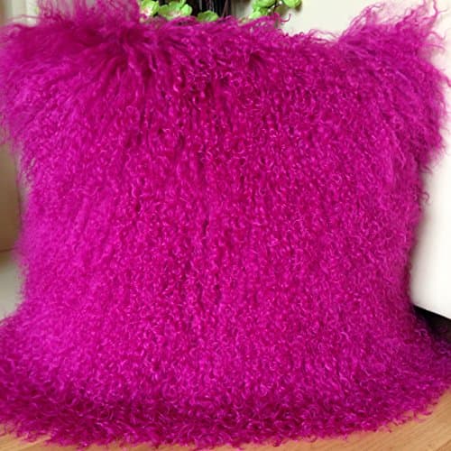 Image of Solid Pink 40 x 40cm Genuine Mongolian Sheepskin Lamb Wool Fur Cushion Cover