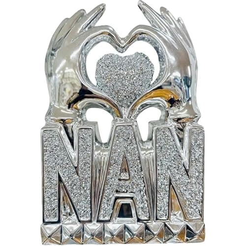 Image of Luxury Decorative NAN Word Sculpture – Elegant Silver Glitter Heart Ornament, 30x20 cm Sparkly Display Piece, Sophisticated Gift for Home Décor & Special Occasions