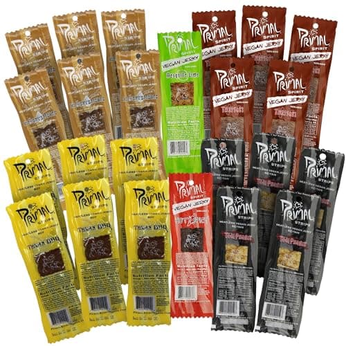 Image of Primal Strips Vegan Jerky Variety Pack - Pack of 24 (28gm) Vegan Meat – Delicious Meat Alternative Healthy Snacks – Non-GMO High Protein Vegan Snacks