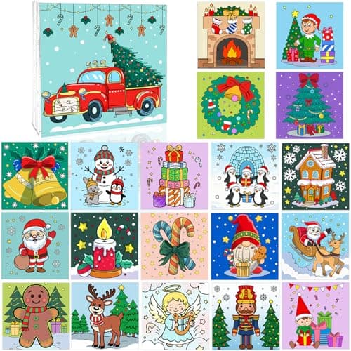 Image of 20Pcs Christmas Pre Drawn Canvas to Paint, 5" X 7" Christmas Painting Canvas for Xmas Party Favors,Pre Sketched for Painting Adults Beginners Students