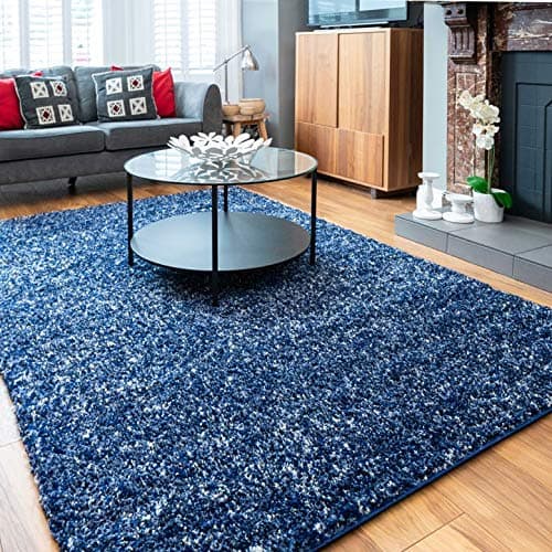 Image of Large Thick Soft Fluffy Navy Blue Shaggy Shag Area Rug Warm Luxury Plush Living Room Bedroom Lounge Hallway Rugs 200cm x 290cm