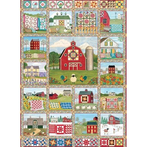 Image of Cobble Hill 1000 Piece Puzzle Quilt Country-Sample Poster Included, Earthy Tones (Greens, Browns, Yellows)