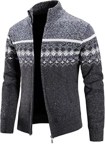 Image of MATINEE - S-6XL - Mens Fleece Thermal Fleece Lined Sweater Cardigans-Plus Sizes (UK, Alpha, 5XL, Regular, Regular, Charcoal Marl)