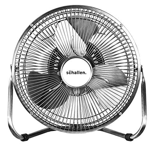 Image of Schallen Chrome Silver Metal High Velocity Cold Air Circulator Adjustable Floor Fan with 3 Speed Settings (9")
