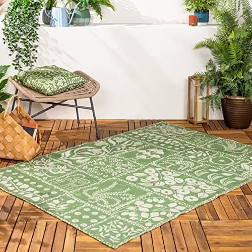 Image of furn. Forage Garden Rug – Indoor/Outdoor Floral Mushroom Peacock Washable Weather Resistant Flatweave Rug (Sage - 120x170cm)