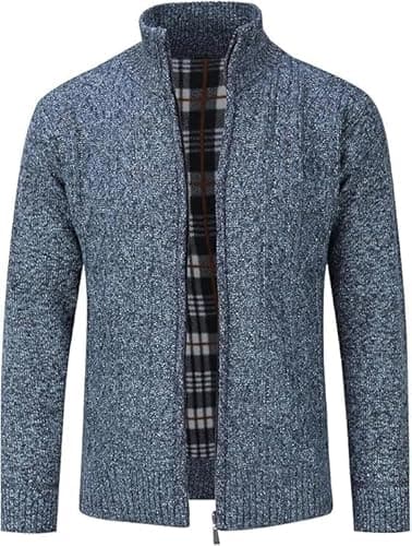 Image of MATINEE - S-6XL - Mens Fleece Thermal Fleece Lined Sweater Cardigans-Plus Sizes (UK, Alpha, 5XL, Regular, Regular, Blue Melange)