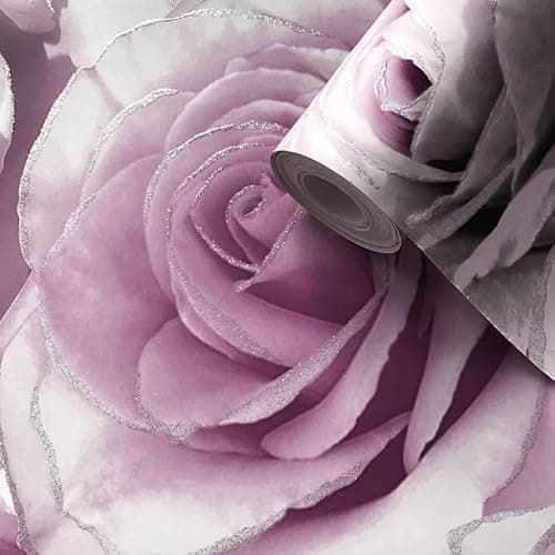 Image of Muriva Madison Large Roses Amethyst Glitter Wallpaper 139522