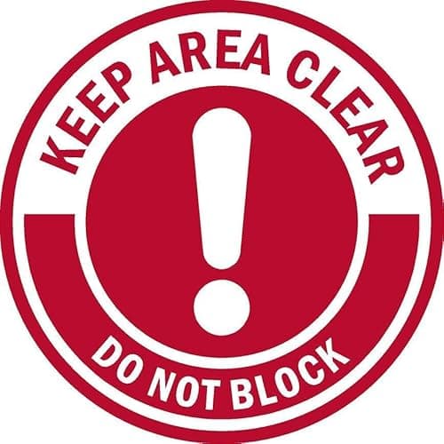 Image of Keep Area Clear. Do Not Block. Red floor sticker - Self adhesive floor graphic (600mm x 600mm)