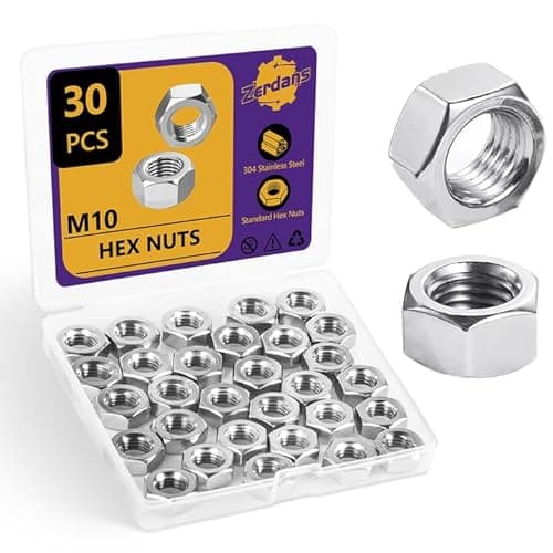 Image of M10 Hex Nuts, 30Pcs Hardware (18-8) 304 Stainless Steel Metric Nuts Set, Assorted Hardware Sets for Bolt for Furniture, Automotive, Industry and Construction