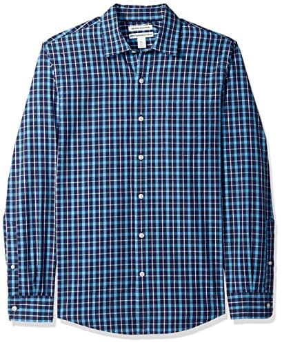 Image of Amazon Essentials Men's Slim-Fit Long-Sleeve Poplin Shirt, Navy Plaid, XL