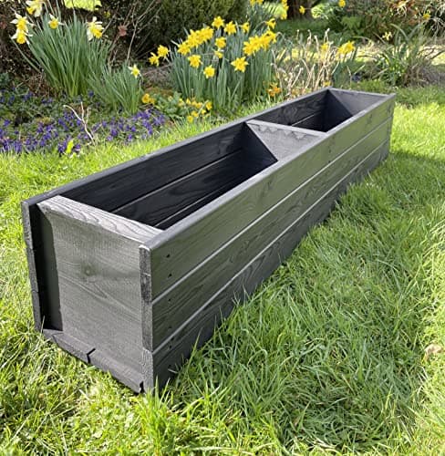 Image of RUDDINGS WOOD Large Long Wooden Planter Trough Garden Outdoor Flower Pot Boxes Plant Container Charcoal Black 120 cm Fully Assembled