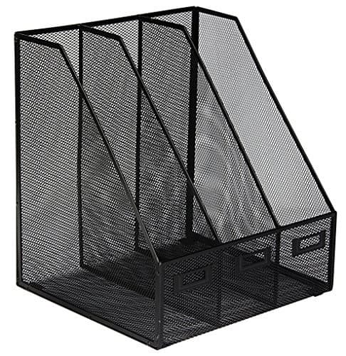 Image of OSCO Black Mesh Triple Magazine Rack Single, Folder Storage, File Organiser, 3 Sections Desk Tidy, Document Holder, Office Desktop Organiser, Paper Storage, Home Office Accessories