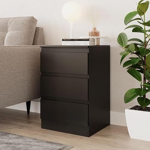 Image of URBNLIVING 62cm Height 3 Drawers - Bedroom Storage Cabinet with Smooth Metal Runner - Modern Chest of Drawers Dresser Bedside Table for Bedroom Living Room Office Hallway (Black Set)