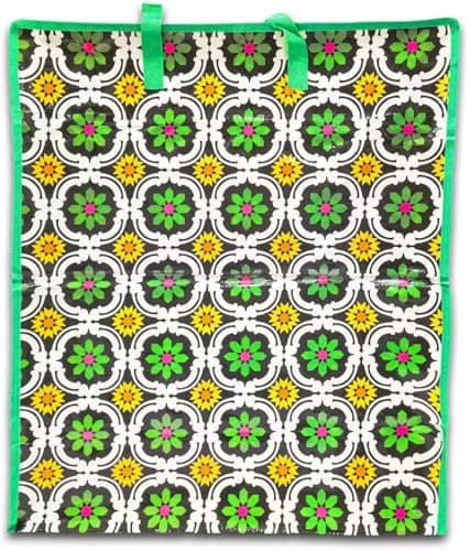 Image of PRINTED LAUNDRY STORAGE BAG SHOPPING BAGS ZIPPED STRONG EXTRA LARGE 65x55x24cm (Green Mandala)