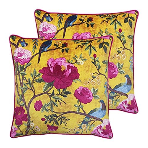 Image of Paoletti Chinoiserie Twin Pack Polyester Filled Cushions, Gold, 50 x 50cm