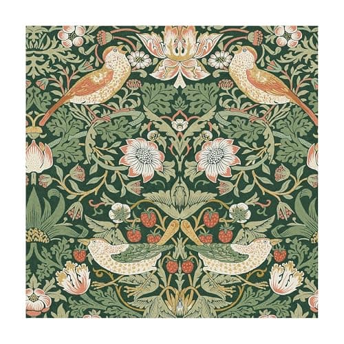 Image of William Morris at Home Strawberry Thief Rich Green Wallpaper | Paste the Wall | Green Bird | Eco-Friendly