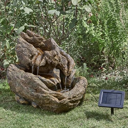 Image of Festive Lights - 45cm Hybrid Wychwood Falls Solar Water Feature with Backup Battery - Stone Effect Polyresin, IP44 Rated, Outdoor Garden Fountain - External Panel, Cascading Flow, Easy Installation