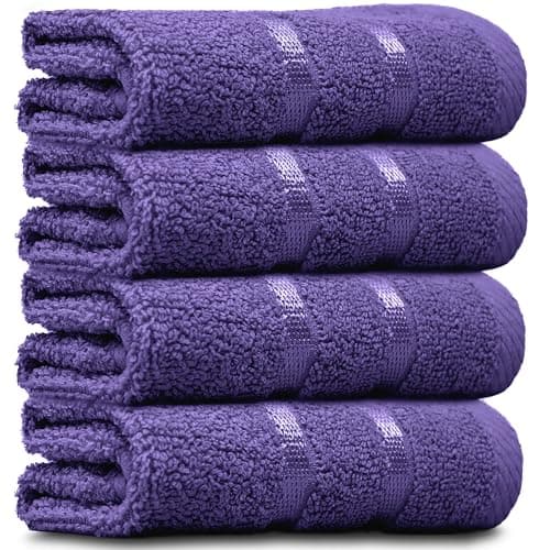Image of Towelogy® Luxury Egyptian Cotton Face Cloth Flannel Fingertip Towels Set 500 GSM Supersoft and Highly Absorbent Washcloths 30x30 cm (Pack 4, Plum Purple)